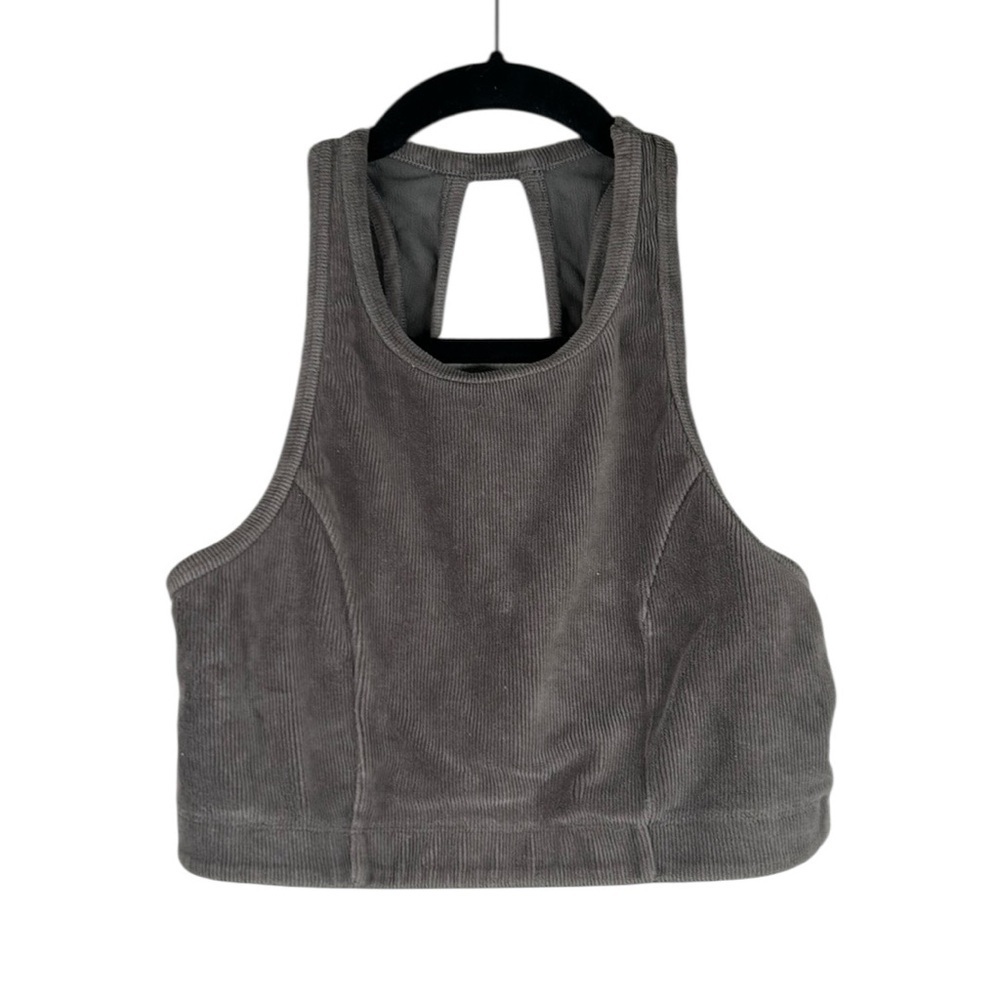 Aerie Gray Ribbed Corduroy Cropped Sports Bra Top Size Medium